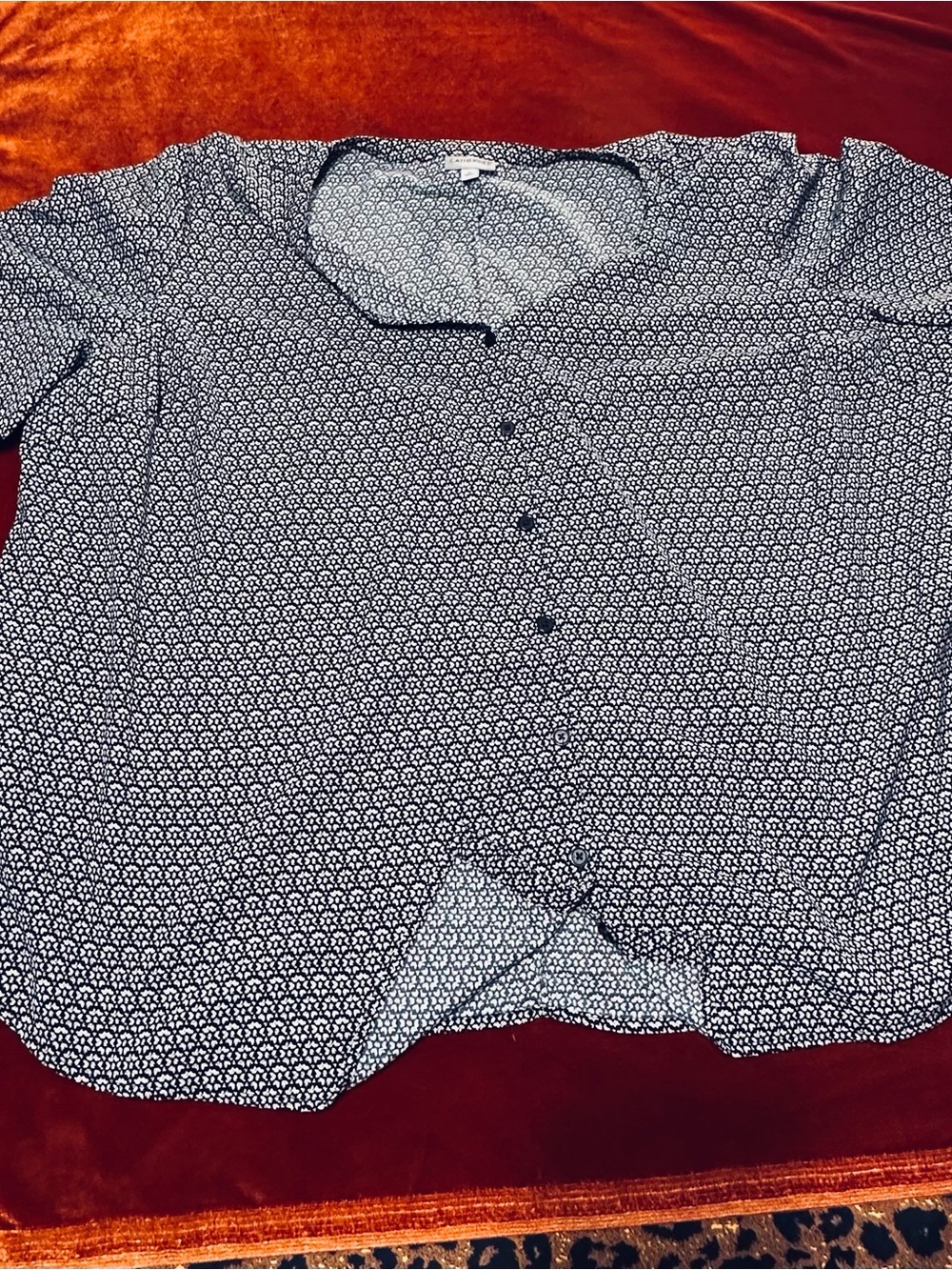 Catherines Navy and White Button Front Blouse